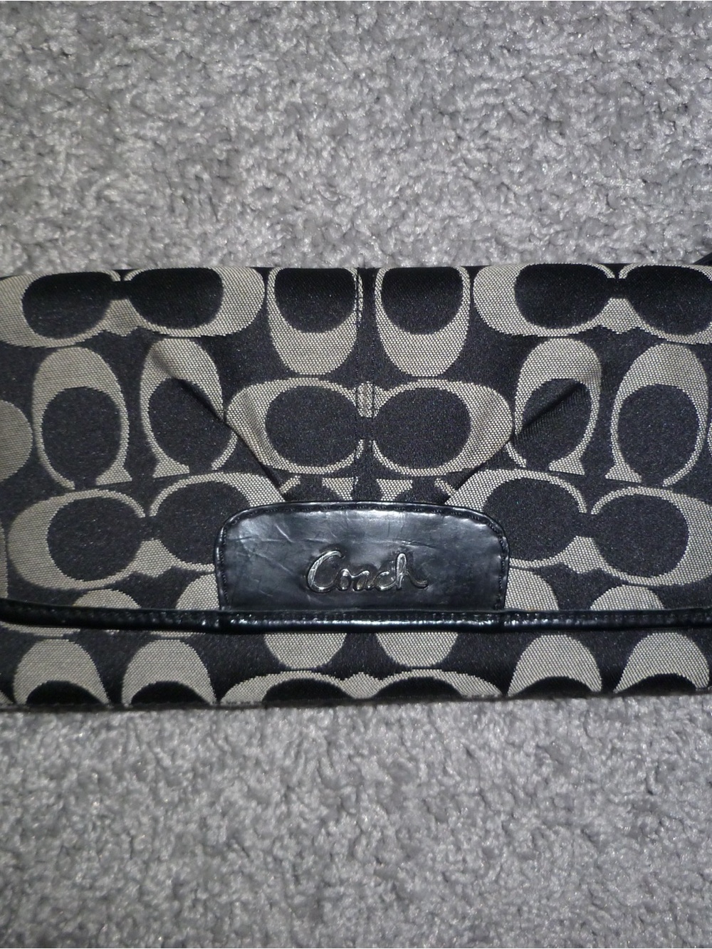 Coach Black and Khaki Signature Canvas Wallet Clutch